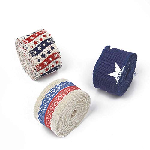 AAYU Star Printed Burlap Ribbon Rolls | 3 Inch X 5 Yards | 3 Pack Rolls | Natural, Eco-Friendly | Perfect for Party Wedding DIY Holiday Craft Decoration | Total 45 ft in a Pack Jutemill 