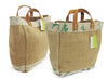 Jute-Burlap tote Bag with Leather handle, 2 pack Size : 14
