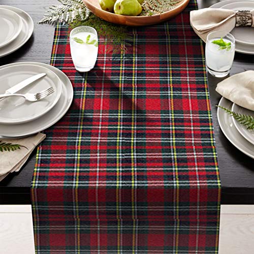 Red Plaid Table Runner 108 inches, Toppers by AAYU | Tartan Check for Family Dinner or Gatherings, Indoor/Outdoor Use, Daily Use| Yarn Dyed High GSM Fabric Jutemill